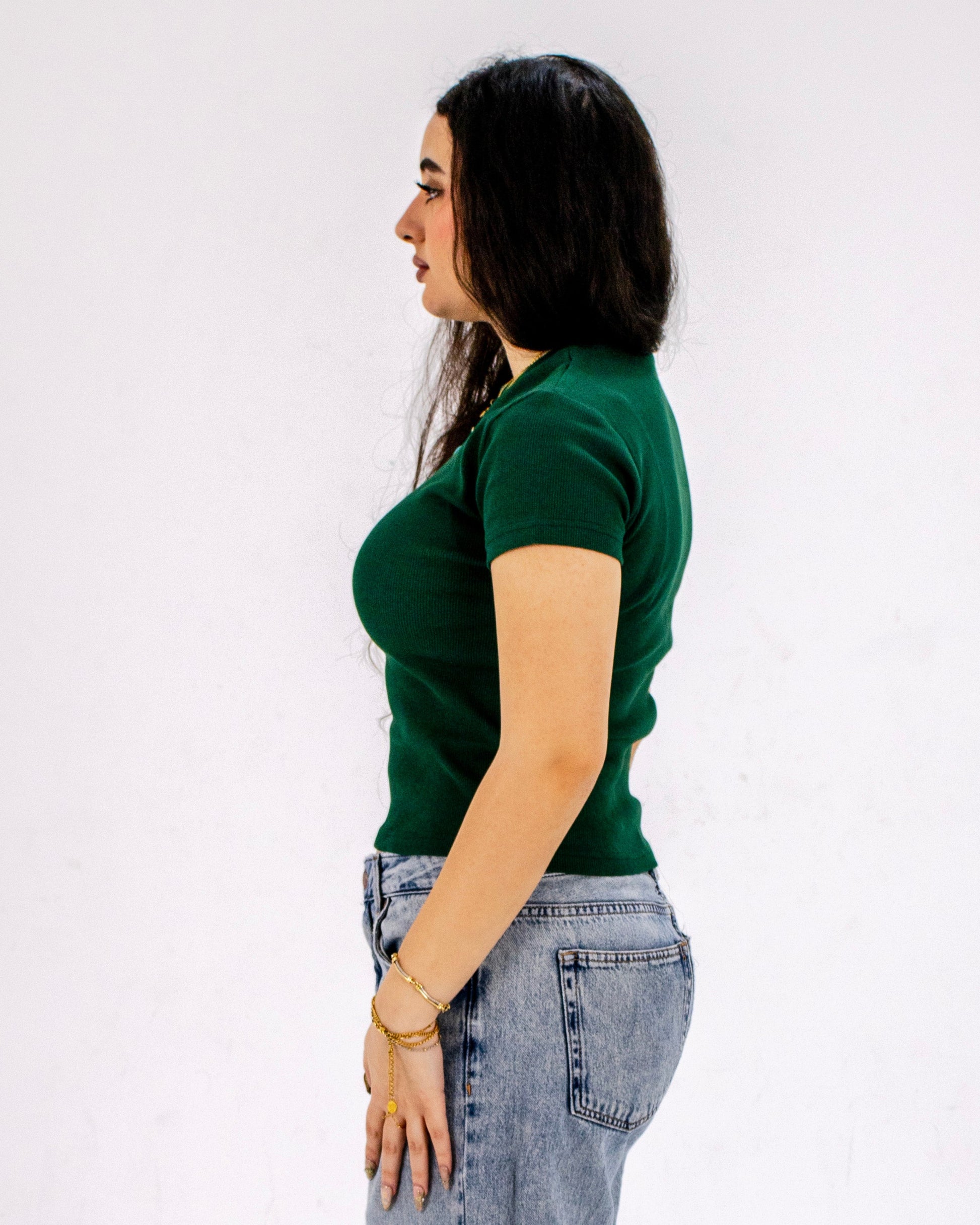HERS basic short sleeved top in emerald green