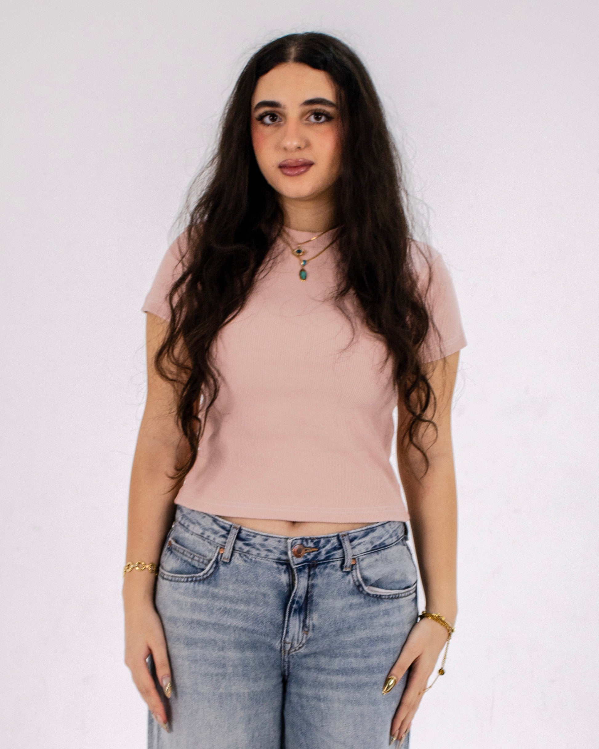 HERS basic short sleeved top in baby pink