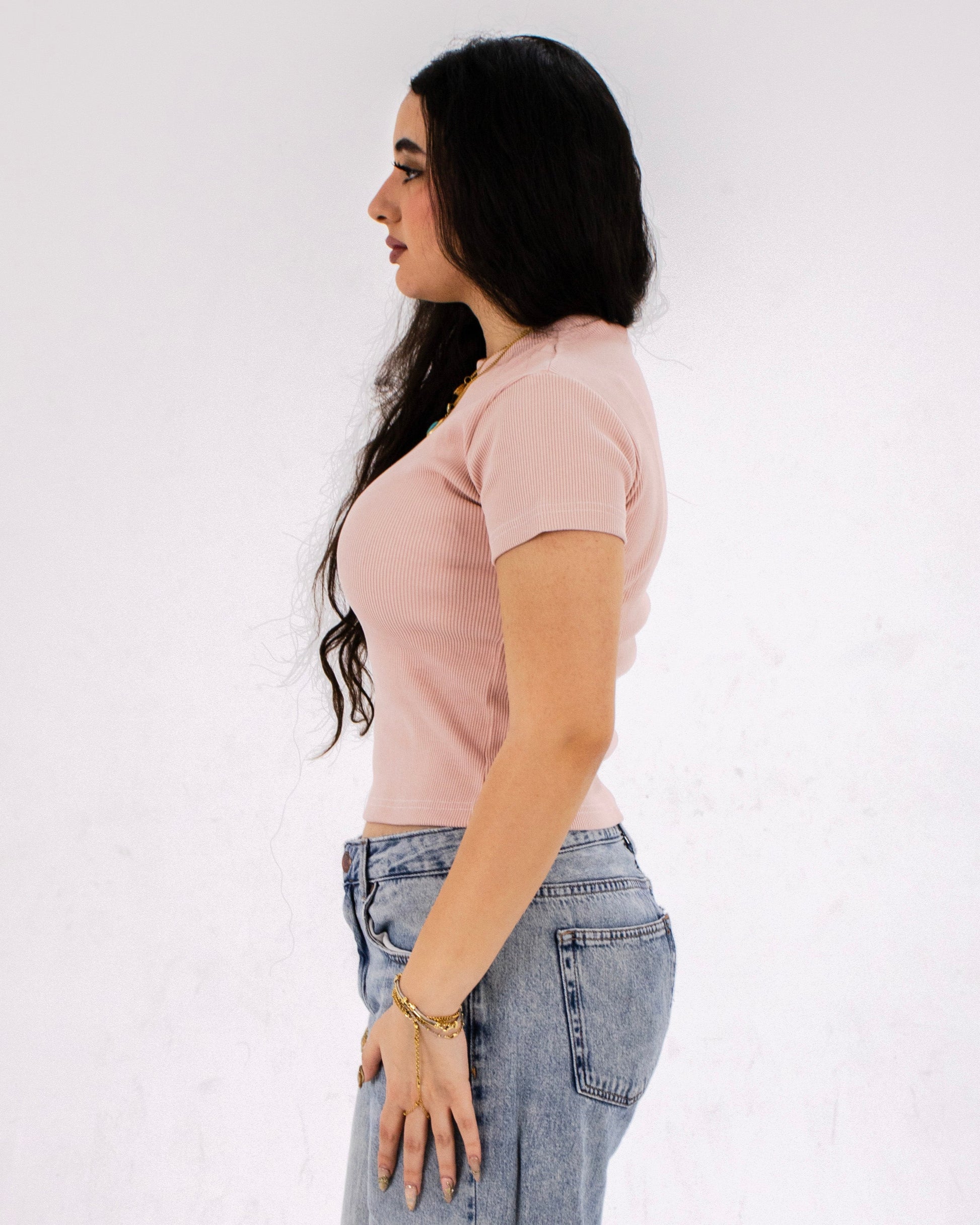 HERS basic short sleeved top in baby pink